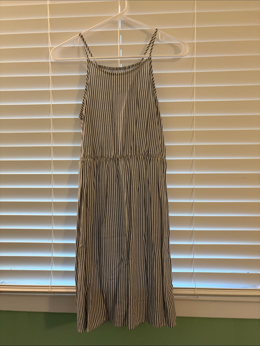 Old Navy Navy and White Vertical-Stripe Midi Dress